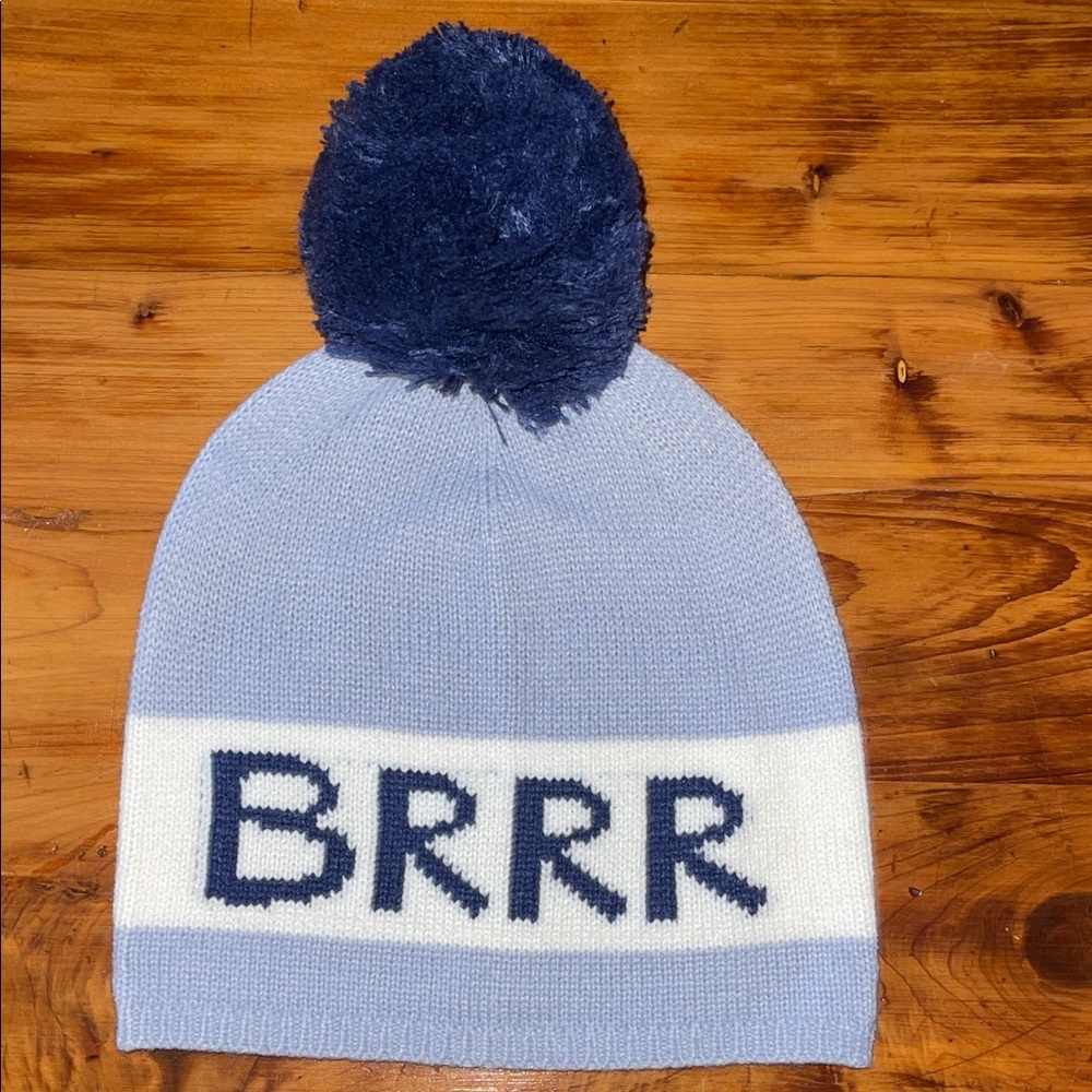 NWOT Kate Spade Blue and White Pom-Pom Hat